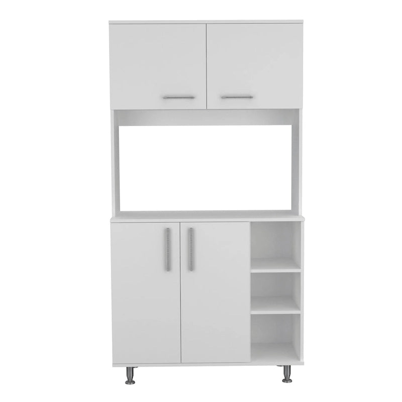 Meuble de garde-manger de cuisine noir/blanc avec 2 armoires supérieures, 3 étagères ouvertes et un rangement à double porte