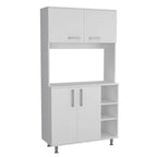 Meuble de garde-manger de cuisine noir/blanc avec 2 armoires supérieures, 3 étagères ouvertes et un rangement à double porte