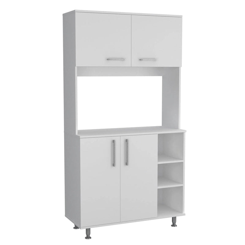 Meuble de garde-manger de cuisine noir/blanc avec 2 armoires supérieures, 3 étagères ouvertes et un rangement à double porte