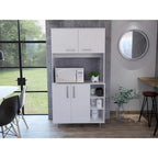 Meuble de garde-manger de cuisine noir/blanc avec 2 armoires supérieures, 3 étagères ouvertes et un rangement à double porte