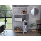 Meuble de garde-manger de cuisine noir/blanc avec 2 armoires supérieures, 3 étagères ouvertes et un rangement à double porte