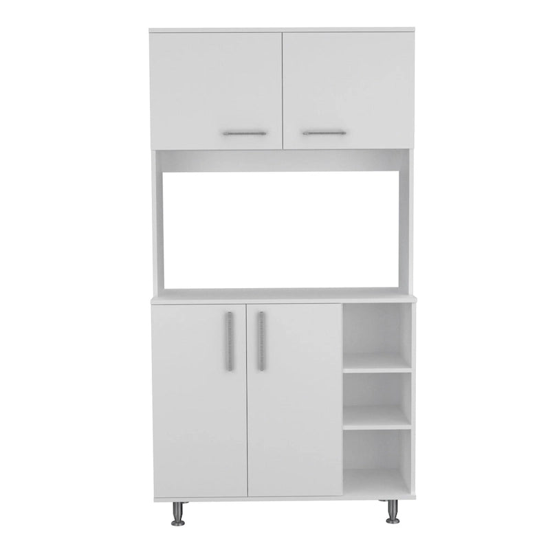Meuble de garde-manger de cuisine noir/blanc avec 2 armoires supérieures, 3 étagères ouvertes et un rangement à double porte