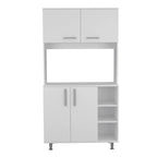Meuble de garde-manger de cuisine noir/blanc avec 2 armoires supérieures, 3 étagères ouvertes et un rangement à double porte