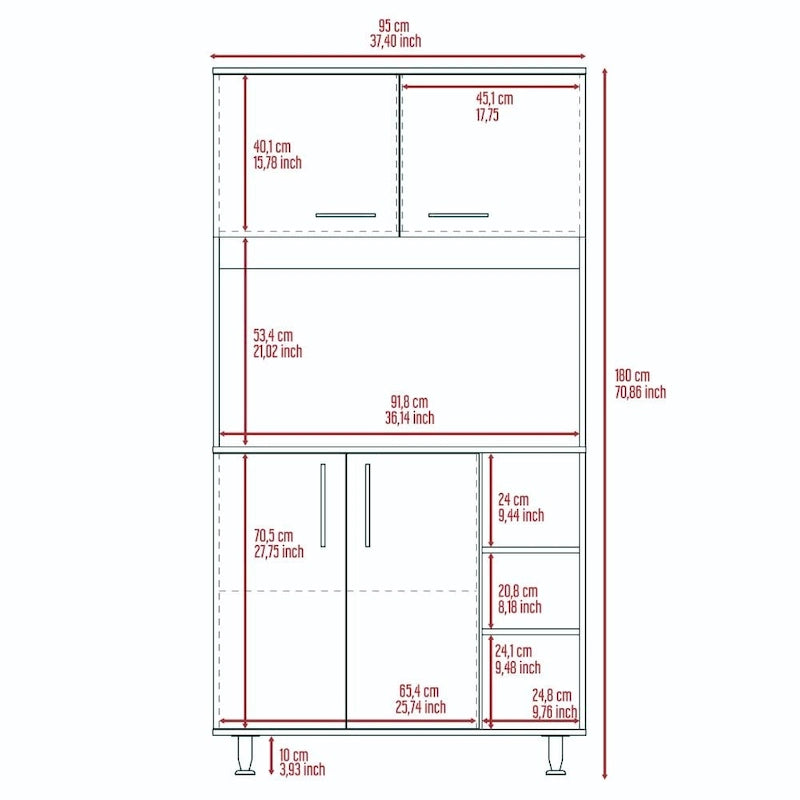 Meuble de garde-manger de cuisine noir/blanc avec 2 armoires supérieures, 3 étagères ouvertes et un rangement à double porte