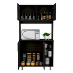Meuble de garde-manger de cuisine noir/blanc avec 2 armoires supérieures, 3 étagères ouvertes et un rangement à double porte