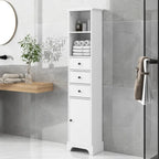 Armoire de rangement haute blanche, finition bois, 2 tiroirs et 1 porte