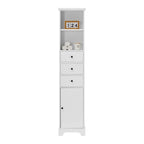 Armoire de rangement haute blanche, finition bois, 2 tiroirs et 1 porte