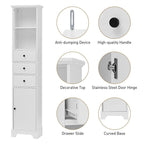 Armoire de rangement haute blanche, finition bois, 2 tiroirs et 1 porte