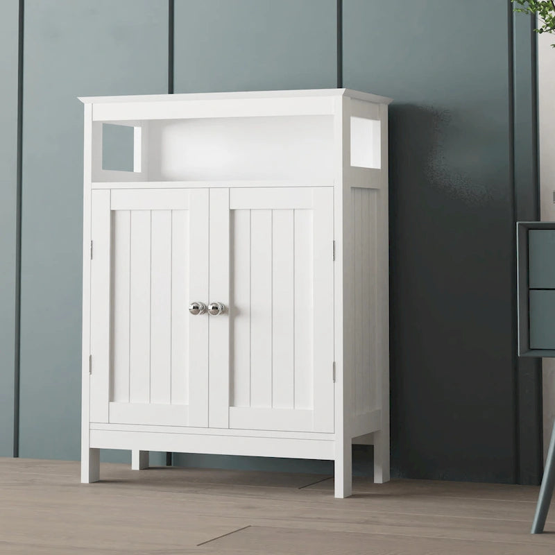 Meuble de Rangement de Salle de Bain Autonome à Double Porte Blanc, 1 personne