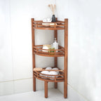 Étagère d'angle en teck teinté marron, 3 tablettes