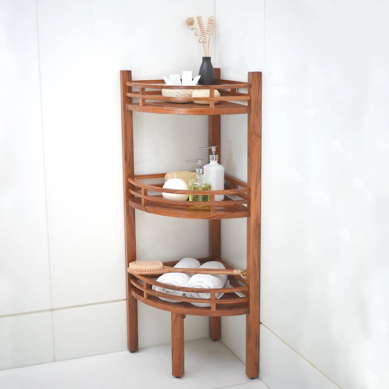 Étagère d'angle en teck teinté marron, 3 tablettes