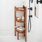 Étagère d'angle en teck teinté marron, 3 tablettes