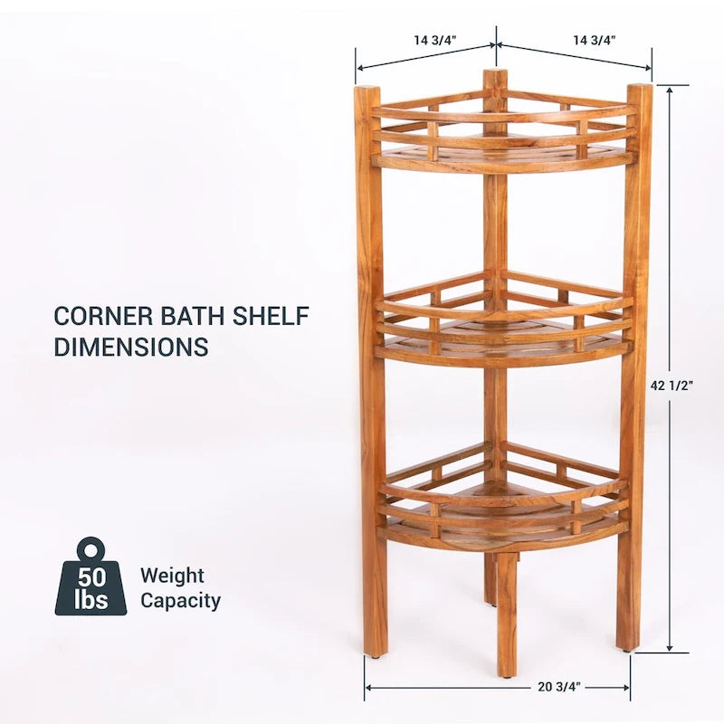Étagère d'angle en teck teinté marron, 3 tablettes