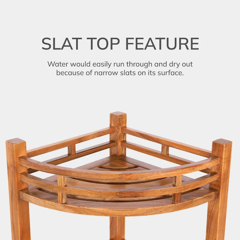 Étagère d'angle en teck teinté marron, 3 tablettes