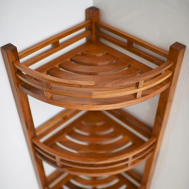 Étagère d'angle en teck teinté marron, 3 tablettes