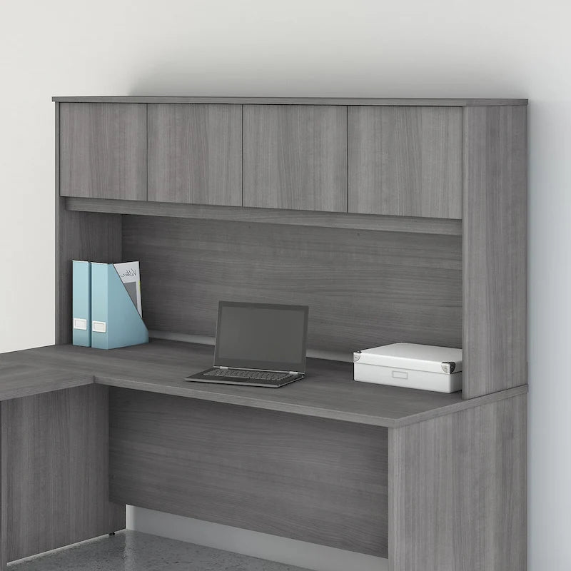 Haut de bureau à 4 portes blanc, unité de rangement supérieure de 183 cm de large pour un seul utilisateur