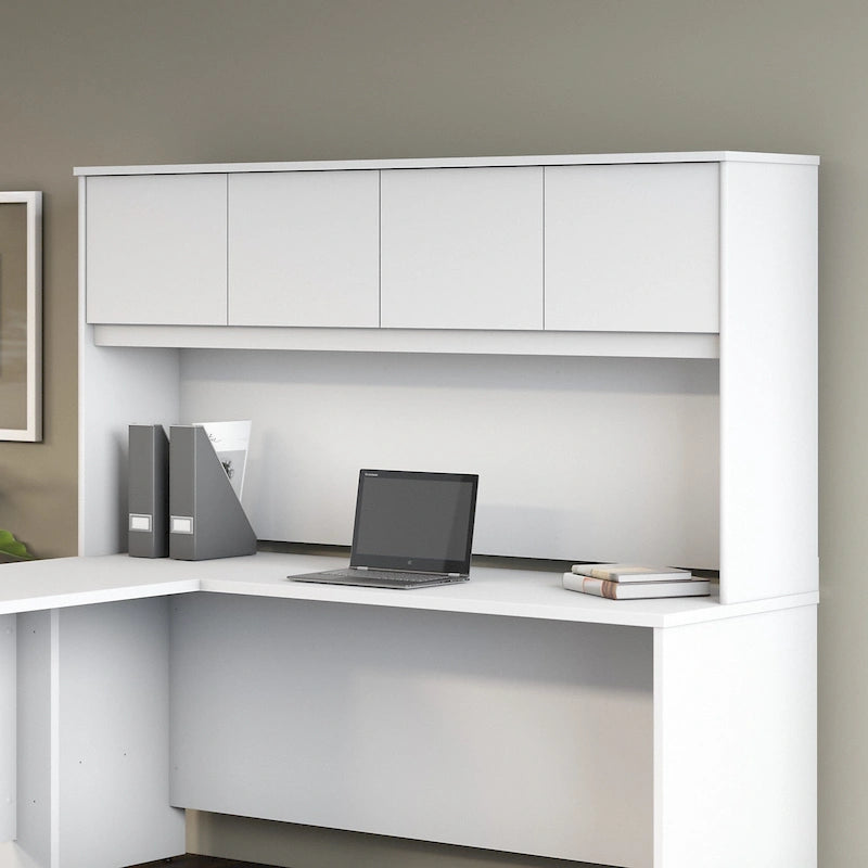Haut de bureau à 4 portes blanc, unité de rangement supérieure de 183 cm de large pour un seul utilisateur