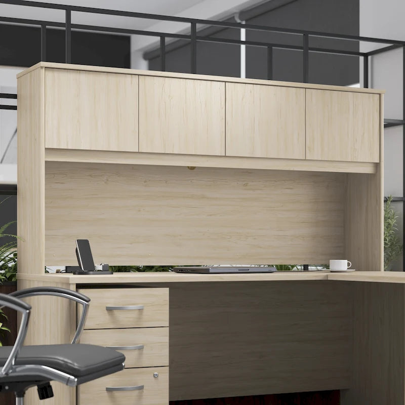 Haut de bureau à 4 portes blanc, unité de rangement supérieure de 183 cm de large pour un seul utilisateur