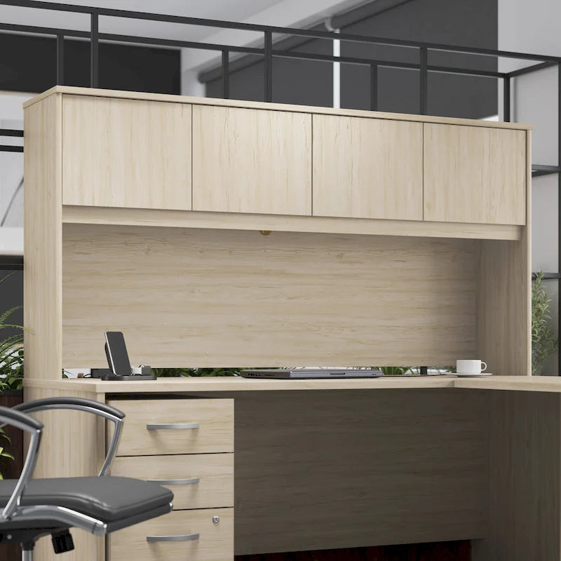 Haut de bureau à 4 portes blanc, unité de rangement supérieure de 183 cm de large pour un seul utilisateur