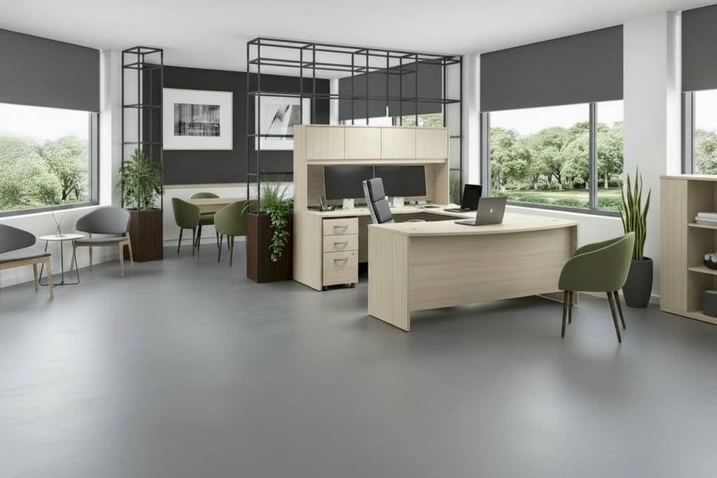 Haut de bureau à 4 portes blanc, unité de rangement supérieure de 183 cm de large pour un seul utilisateur