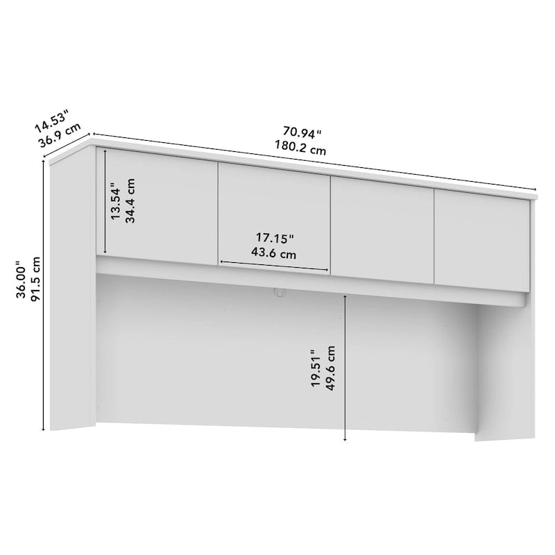 Haut de bureau à 4 portes blanc, unité de rangement supérieure de 183 cm de large pour un seul utilisateur