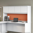 Haut de bureau à 4 portes blanc, unité de rangement supérieure de 183 cm de large pour un seul utilisateur