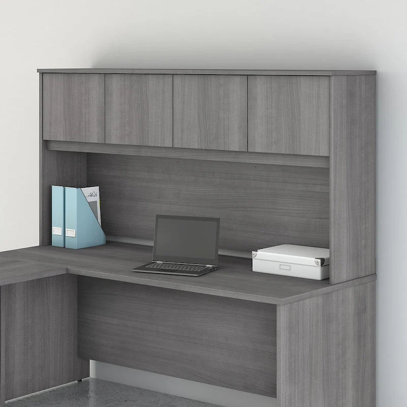 Haut de bureau à 4 portes blanc, unité de rangement supérieure de 183 cm de large pour un seul utilisateur