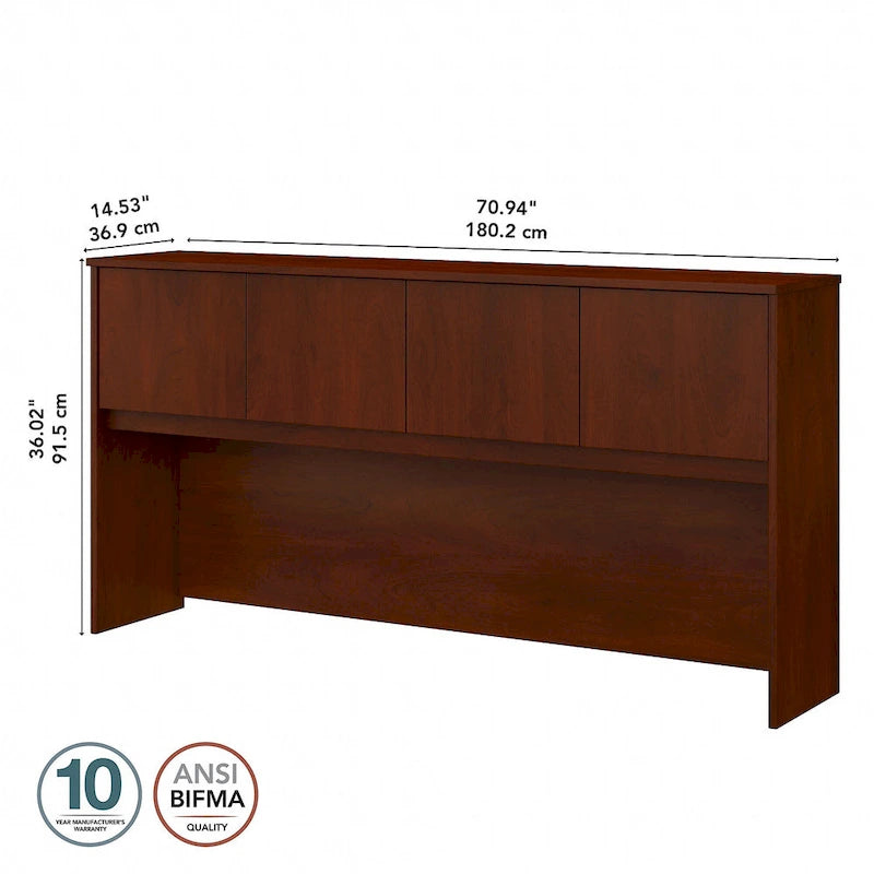 Haut de bureau à 4 portes blanc, unité de rangement supérieure de 183 cm de large pour un seul utilisateur