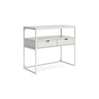 Meuble bas blanc thermolaqué avec 2 tiroirs et étagère ouverte – 91 cm L x 46 cm P x 79 cm H