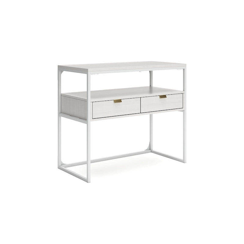 Meuble bas blanc thermolaqué avec 2 tiroirs et étagère ouverte – 91 cm L x 46 cm P x 79 cm H