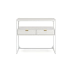Meuble bas blanc thermolaqué avec 2 tiroirs et étagère ouverte – 91 cm L x 46 cm P x 79 cm H