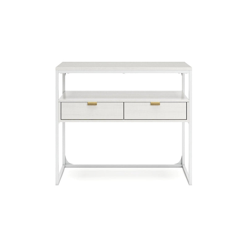 Meuble bas blanc thermolaqué avec 2 tiroirs et étagère ouverte – 91 cm L x 46 cm P x 79 cm H
