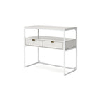 Meuble bas blanc thermolaqué avec 2 tiroirs et étagère ouverte – 91 cm L x 46 cm P x 79 cm H