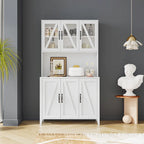 Large Kitchen Pantry Storage Cabinet with Glass Doors, Drawers & Open Shelves, Freestanding Kitchen Cupboard Buffet Cabinet