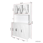 Meuble de cuisine autoportant Noyer / Noir / Blanc avec portes vitrées, tiroirs et étagères ouvertes