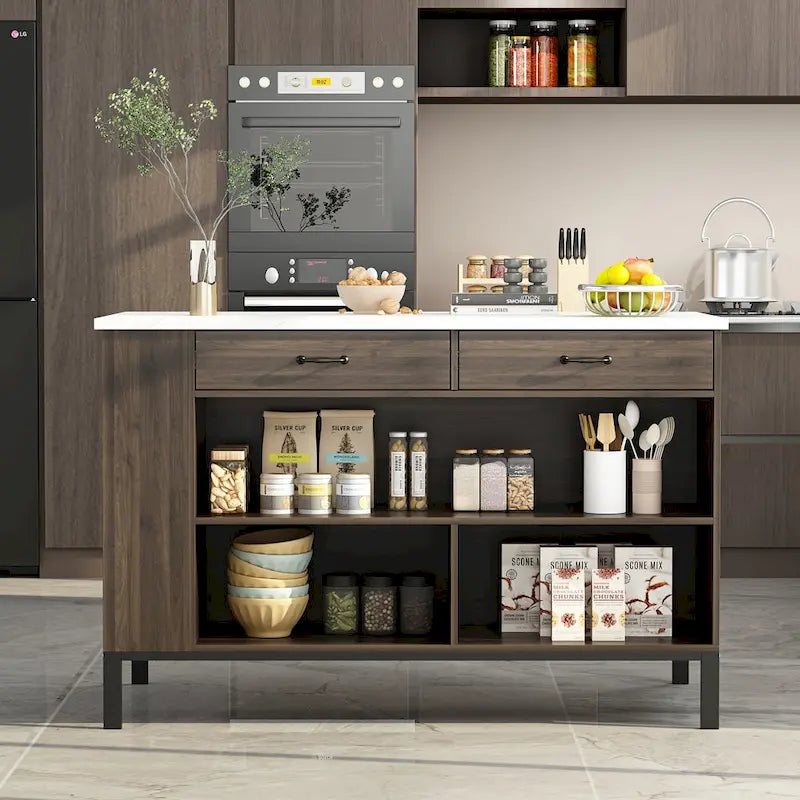 Bahut/buffet marron à 2 tiroirs avec étagère inférieure, largeur 140 cm