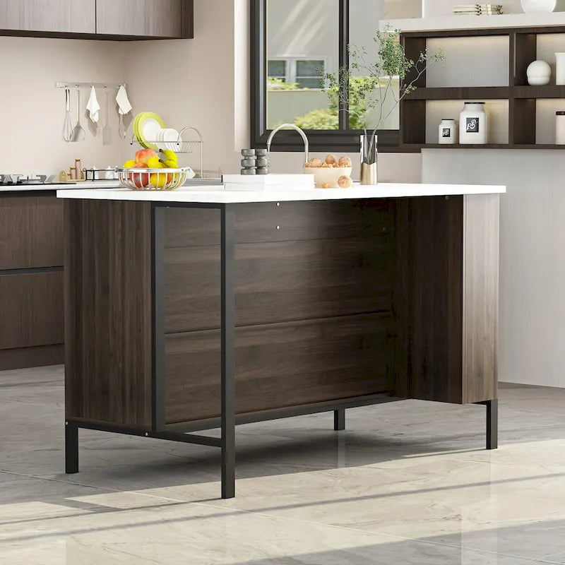 Bahut/buffet marron à 2 tiroirs avec étagère inférieure, largeur 140 cm