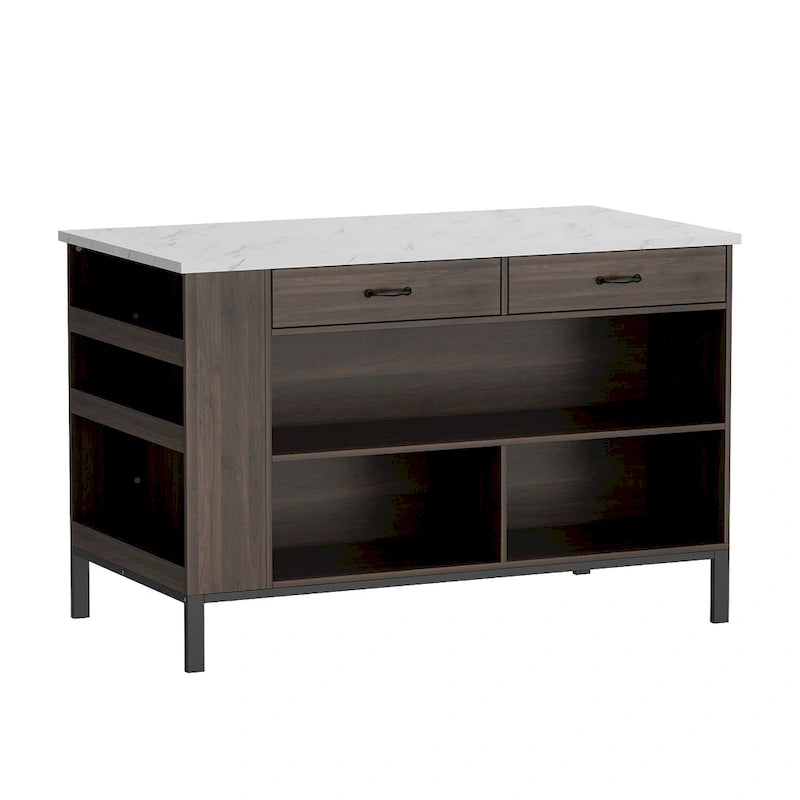 Bahut/buffet marron à 2 tiroirs avec étagère inférieure, largeur 140 cm