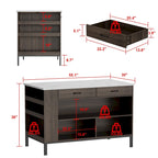 Bahut/buffet marron à 2 tiroirs avec étagère inférieure, largeur 140 cm