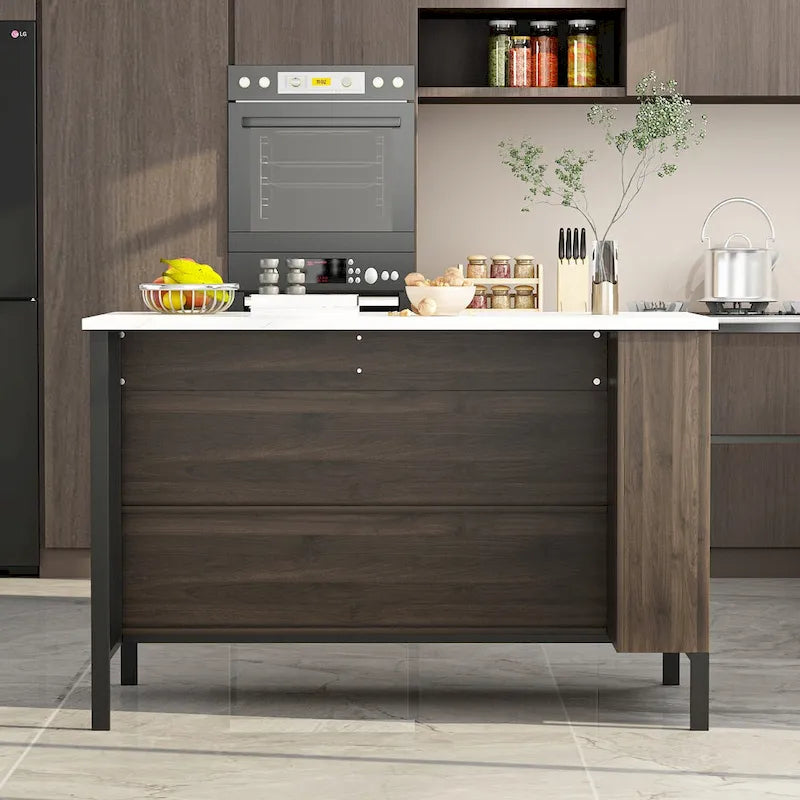 Bahut/buffet marron à 2 tiroirs avec étagère inférieure, largeur 140 cm