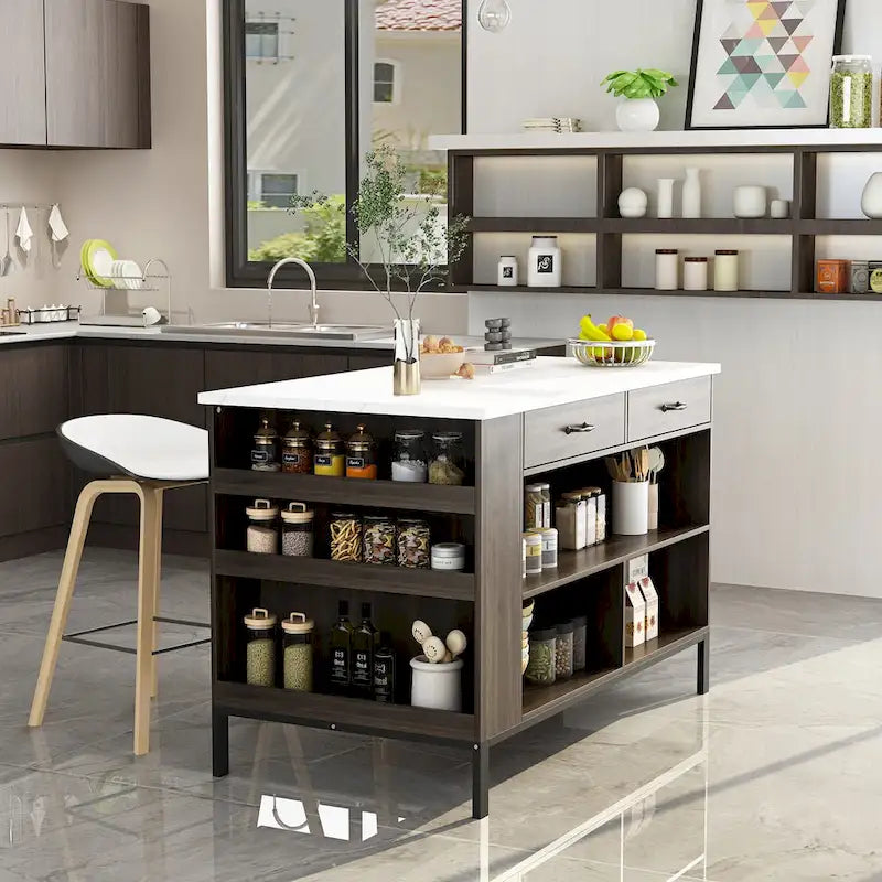 Bahut/buffet marron à 2 tiroirs avec étagère inférieure, largeur 140 cm