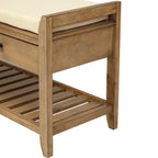 Banc de rangement en bois marron avec coussin et tiroirs, 2 places