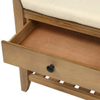 Banc de rangement en bois marron avec coussin et tiroirs, 2 places
