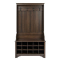 Dark Brown Entryway Hall Tree Shoe Cubbie Coat Rack - 68 H x 38 W x 15.5 D