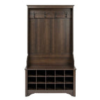 Dark Brown Entryway Hall Tree Shoe Cubbie Coat Rack - 68 H x 38 W x 15.5 D