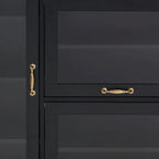 Meuble de rangement pour chaussures blanc et noir avec portes vitrées et poignées dorées
