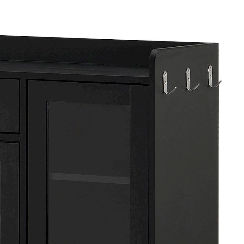 Meuble de rangement pour chaussures blanc et noir avec portes vitrées et poignées dorées