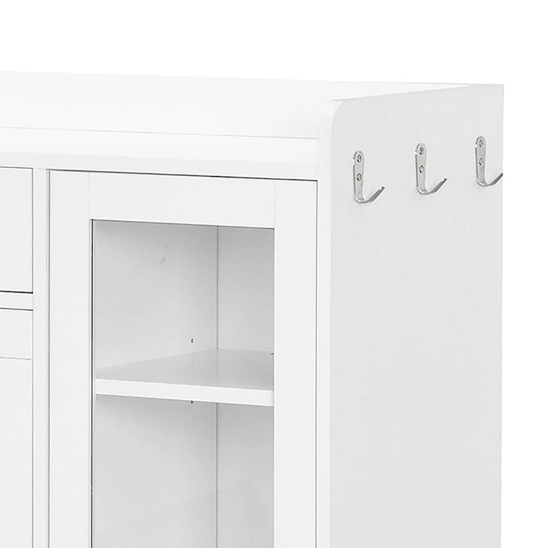 Meuble de rangement pour chaussures blanc et noir avec portes vitrées et poignées dorées