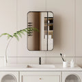 Armoire de toilette encastrée à cadre métallique noir/blanc avec miroir, 16x24 po