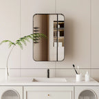 Armoire de toilette encastrée à cadre métallique noir/blanc avec miroir, 16x24 po